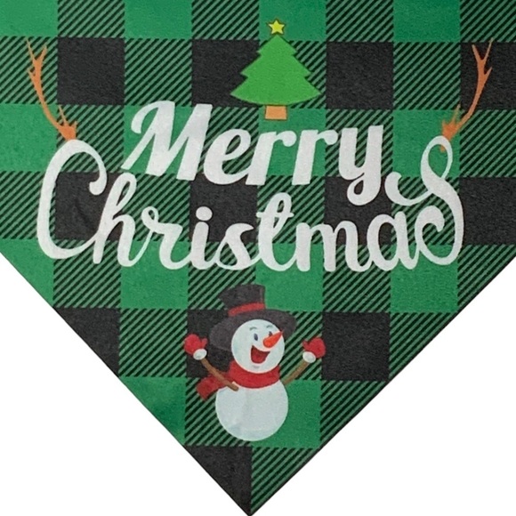 Christmas Dog Bandanna Tartan Plaid Merry Christmas Graphic Tie On Green 19" OS - Picture 8 of 13